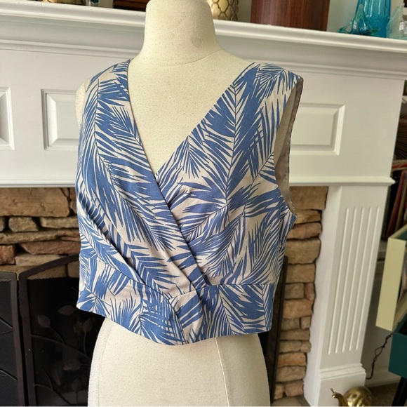 Rachel Roy Blue Zephyr Surplice Sleeveless Top 12 blue palm print - Picture 5 of 9